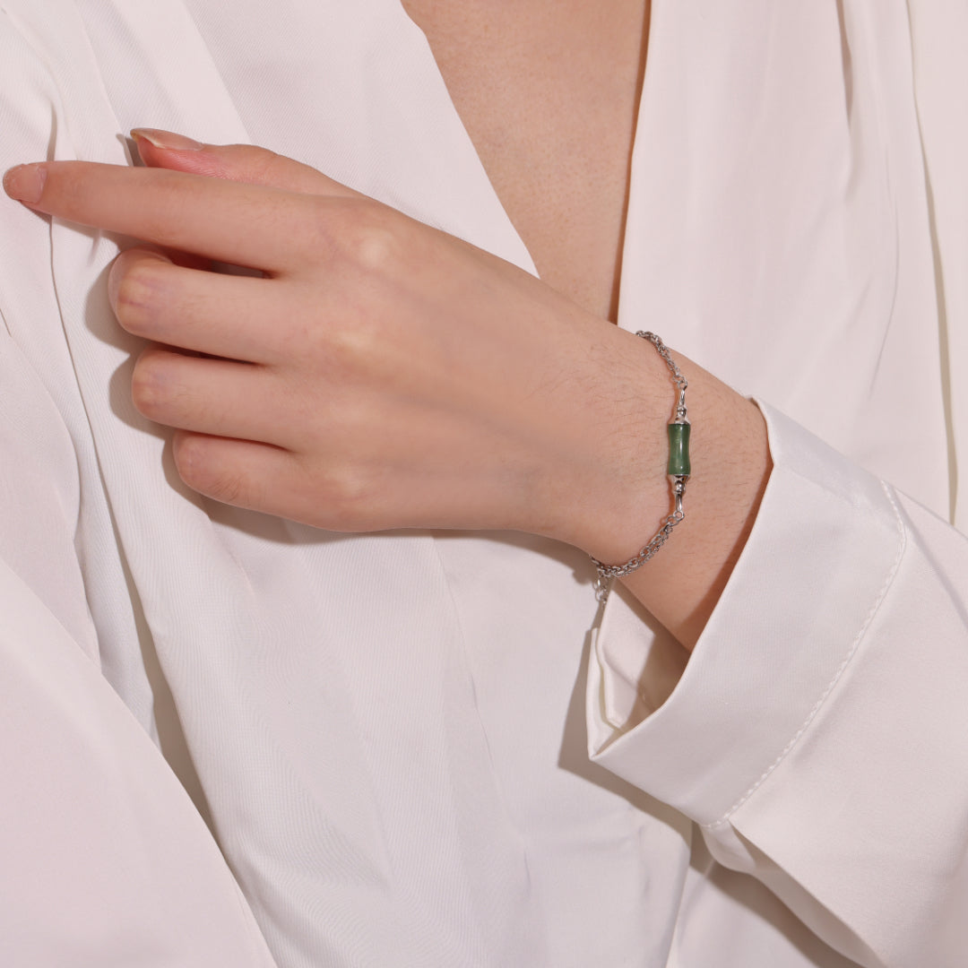 Bracelet Bambou Aventurine – Douce Nature, Argent