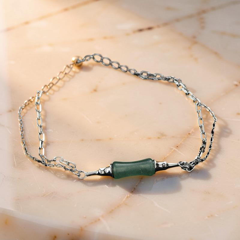 Bracelet Bambou Aventurine – Douce Nature, Argent