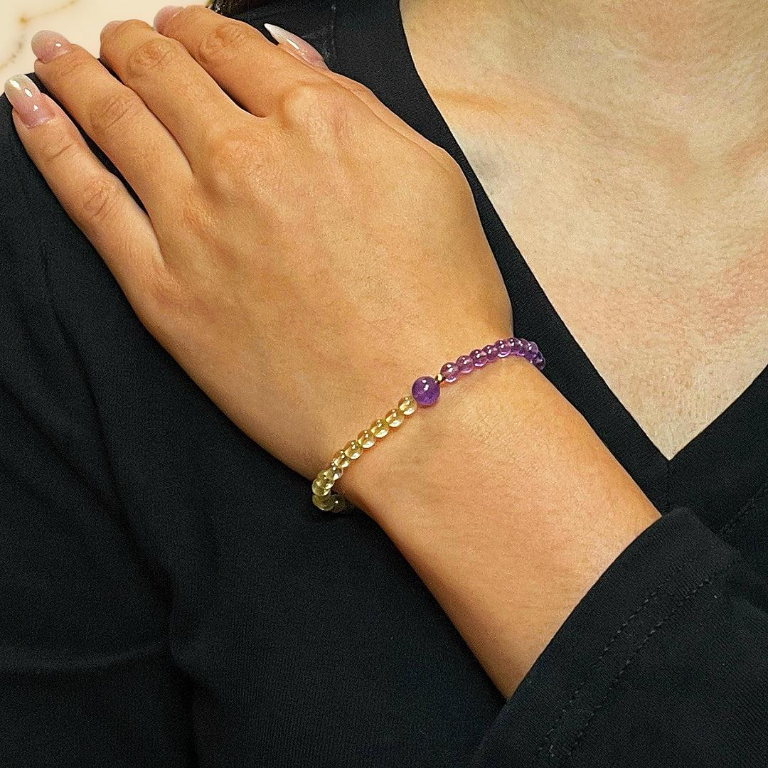 Bracelet Citrine et Améthyste – Équilibre Solaire et Mystique