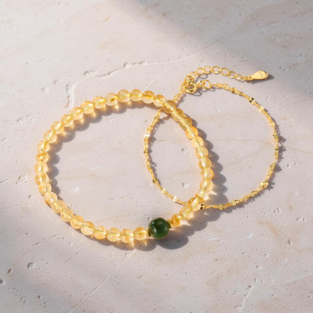 Bracelet Citrine et Jade – Aura de Prospérité