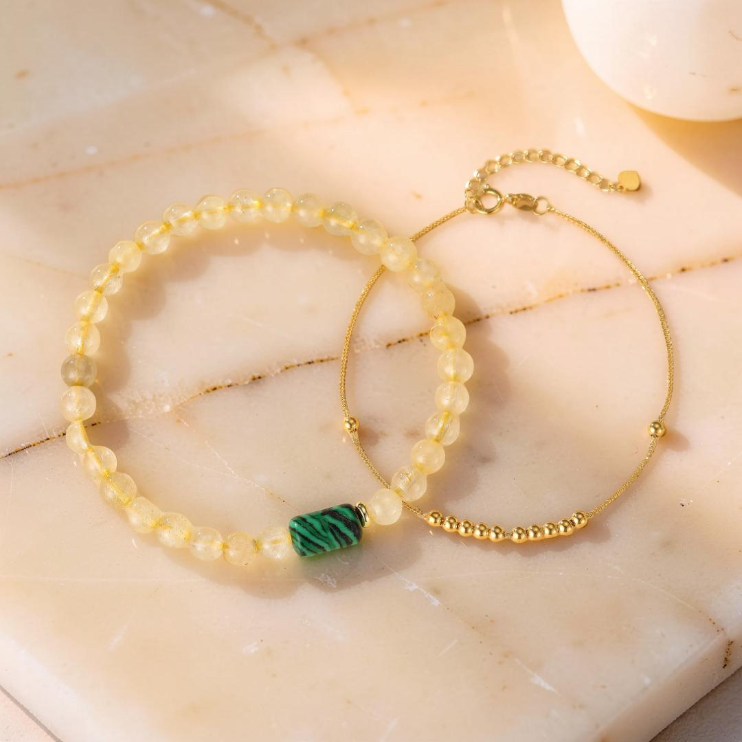 Bracelet Citrine et Malachite – Équilibre Abondant