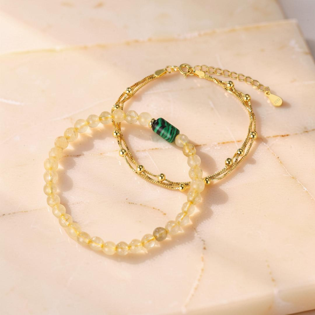 Bracelet Citrine et Malachite – Équilibre Abondant