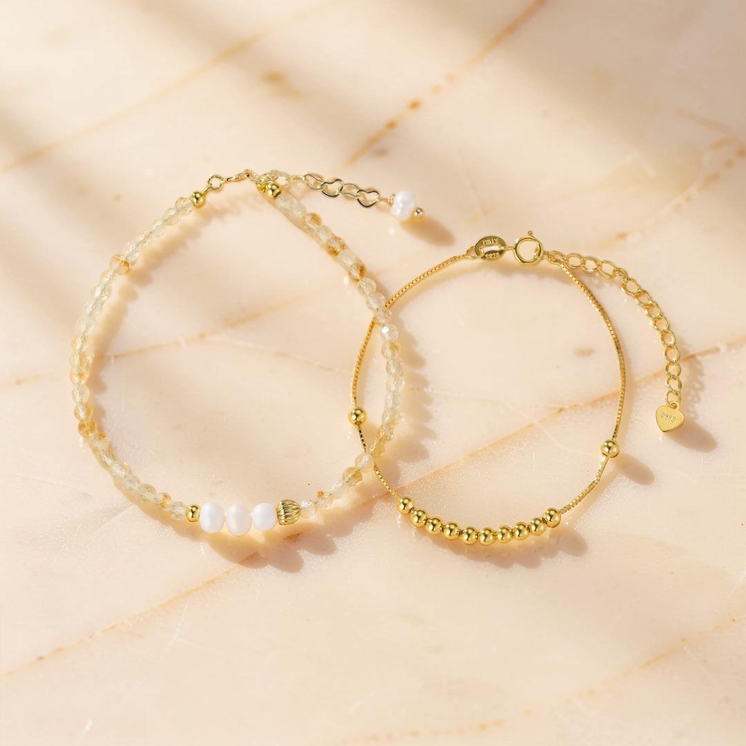 Bracelet Citrine et Perle – Douceur Dorée