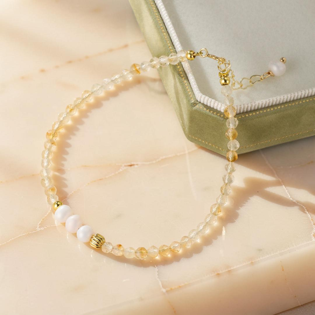 Bracelet Citrine et Perle – Douceur Dorée