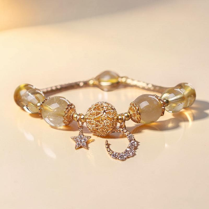 Bracelet Citrine Lune et Étoile – Nuit de Rêveur