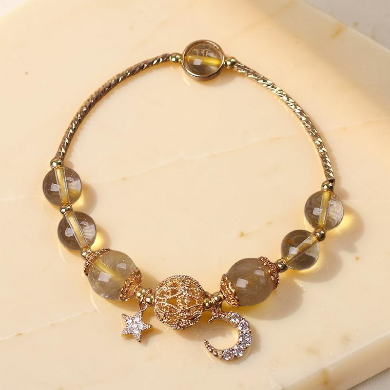 Bracelet Citrine Lune et Étoile – Nuit de Rêveur