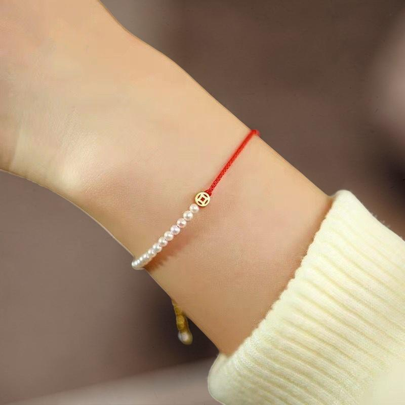 Bracelet Cordon Rouge et Perles – Harmonie d'Abondance, Argent 925