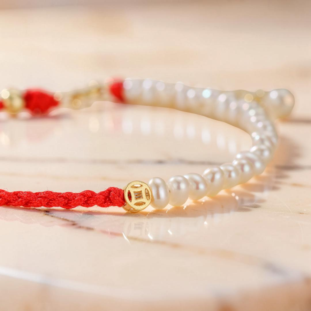 Bracelet Cordon Rouge et Perles – Harmonie d'Abondance, Argent 925