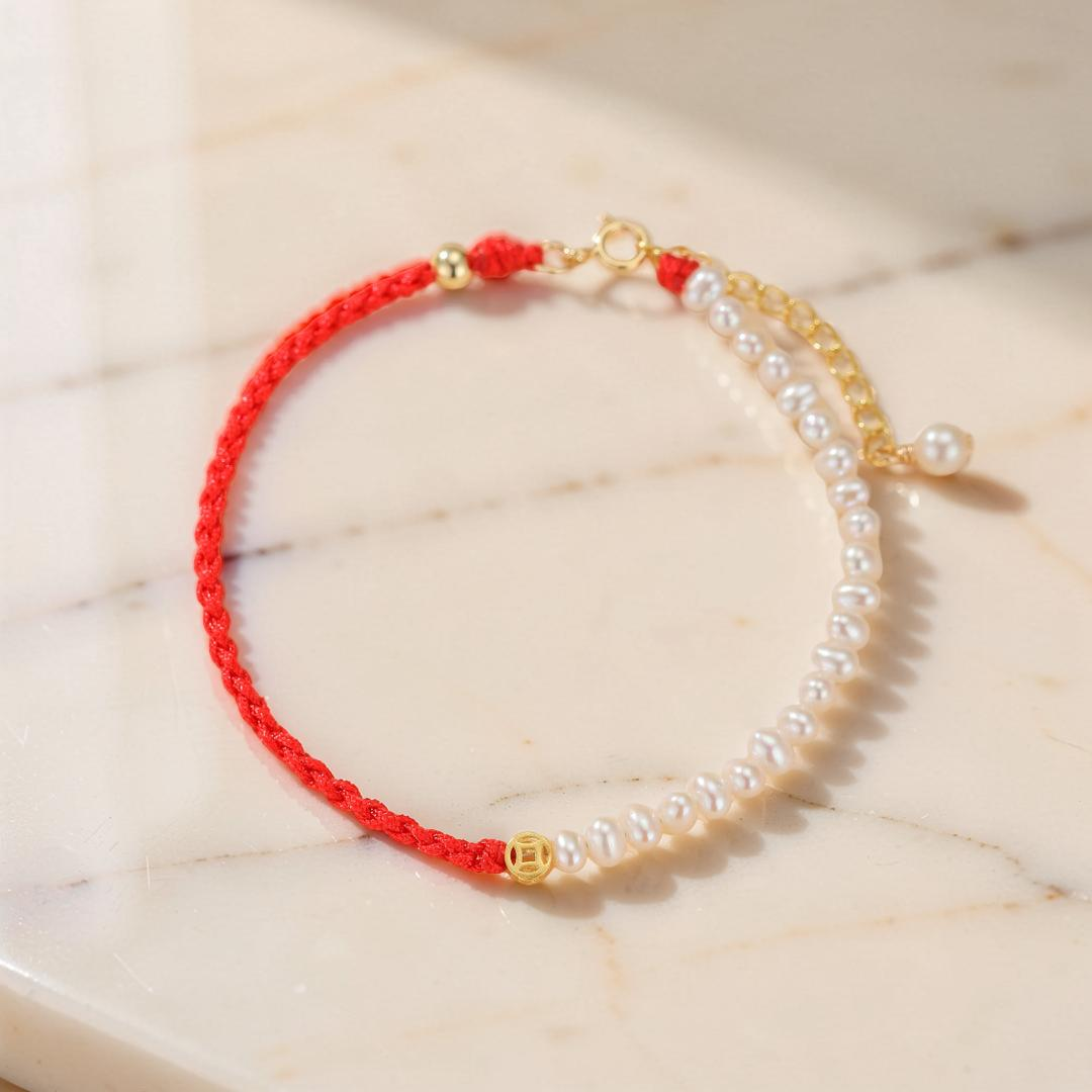 Bracelet Cordon Rouge et Perles – Harmonie d'Abondance, Argent 925