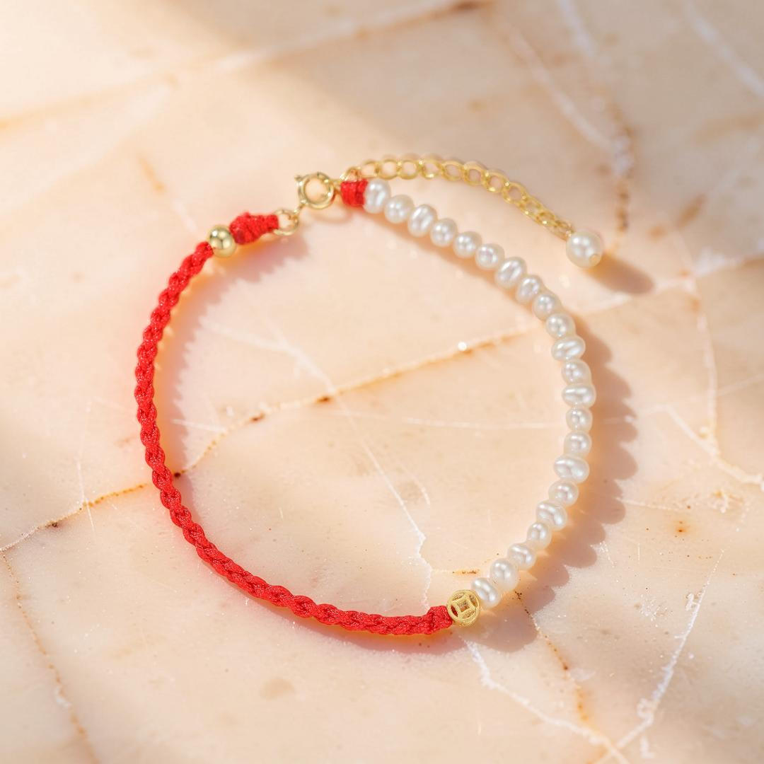 Bracelet Cordon Rouge et Perles – Harmonie d'Abondance, Argent 925