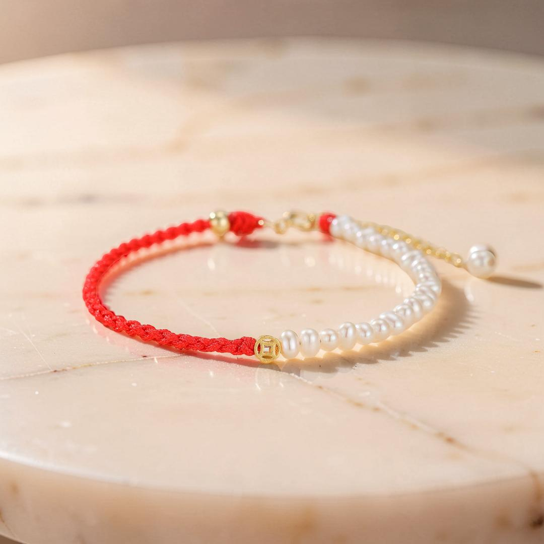 Bracelet Cordon Rouge et Perles – Harmonie d'Abondance, Argent 925
