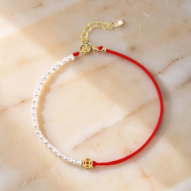Bracelet Cordon Rouge et Perles – Harmonie d'Abondance, Argent 925