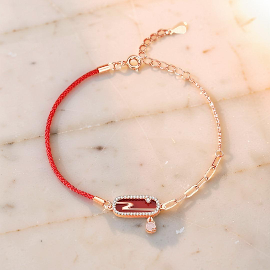 Bracelet Cordon Rouge – Nuage Lunaire, Argent Plaqué Or