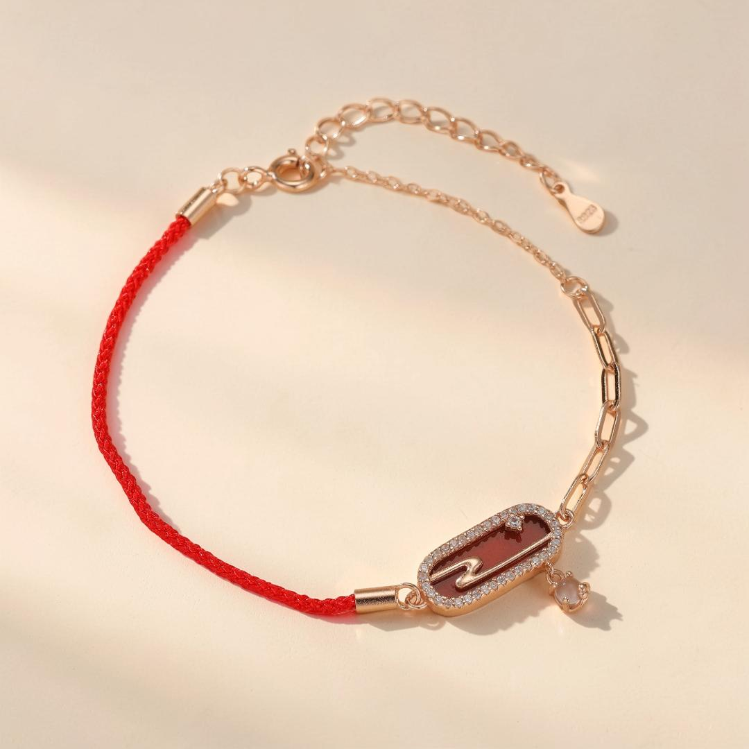 Bracelet Cordon Rouge – Nuage Lunaire, Argent Plaqué Or
