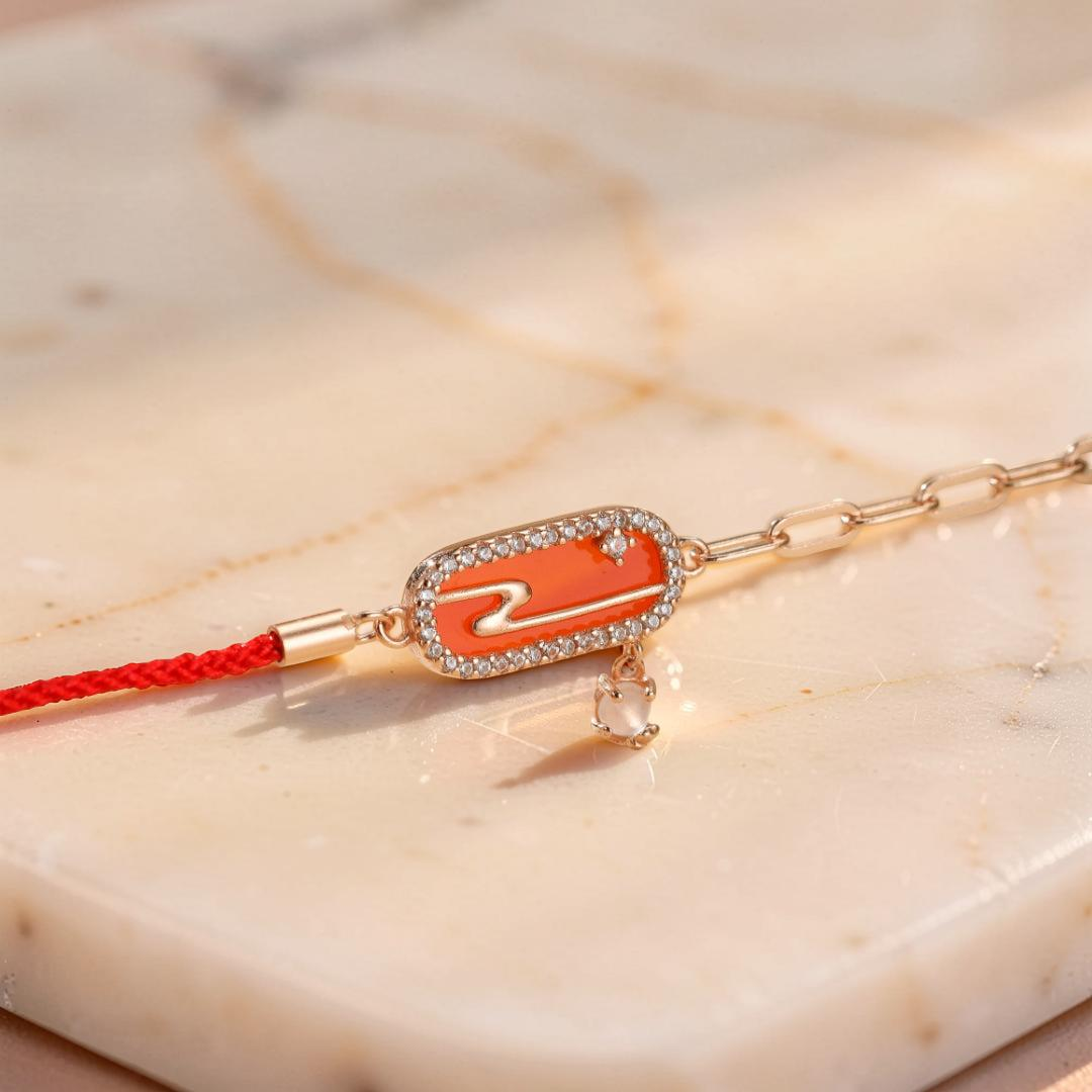 Bracelet Cordon Rouge – Nuage Lunaire, Argent Plaqué Or