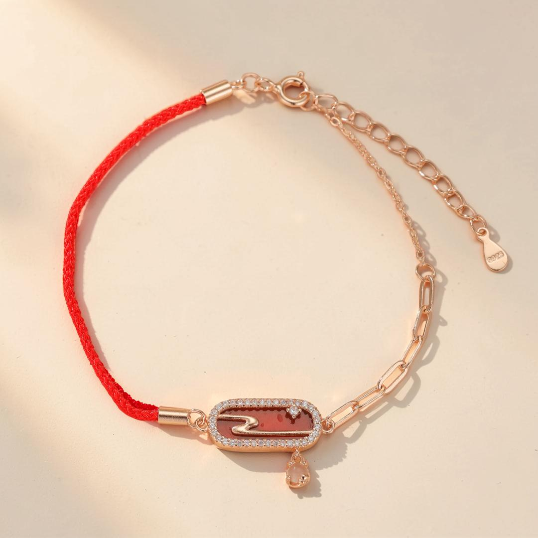 Bracelet Cordon Rouge – Nuage Lunaire, Argent Plaqué Or