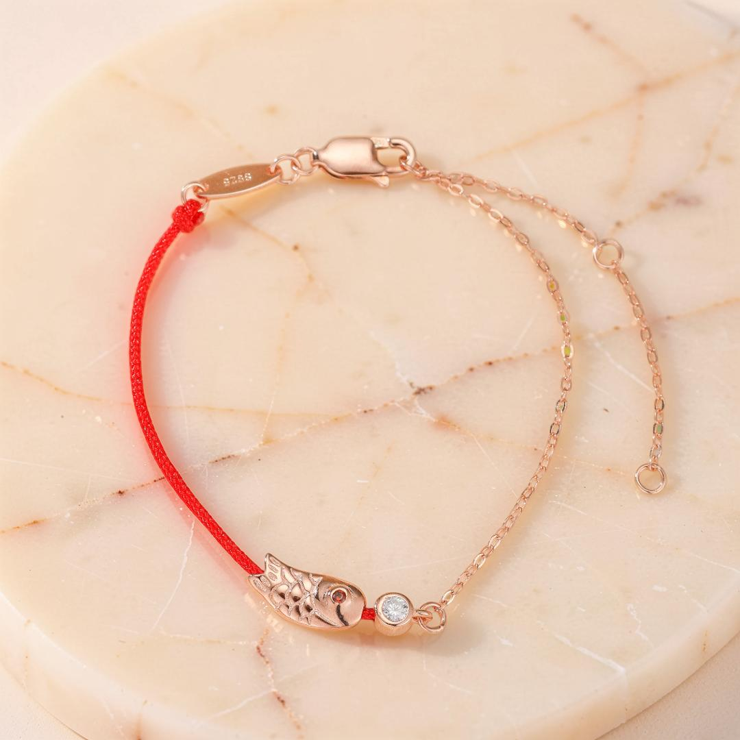 Bracelet Cordon Rouge – Poisson Porte-Bonheur, Argent 925