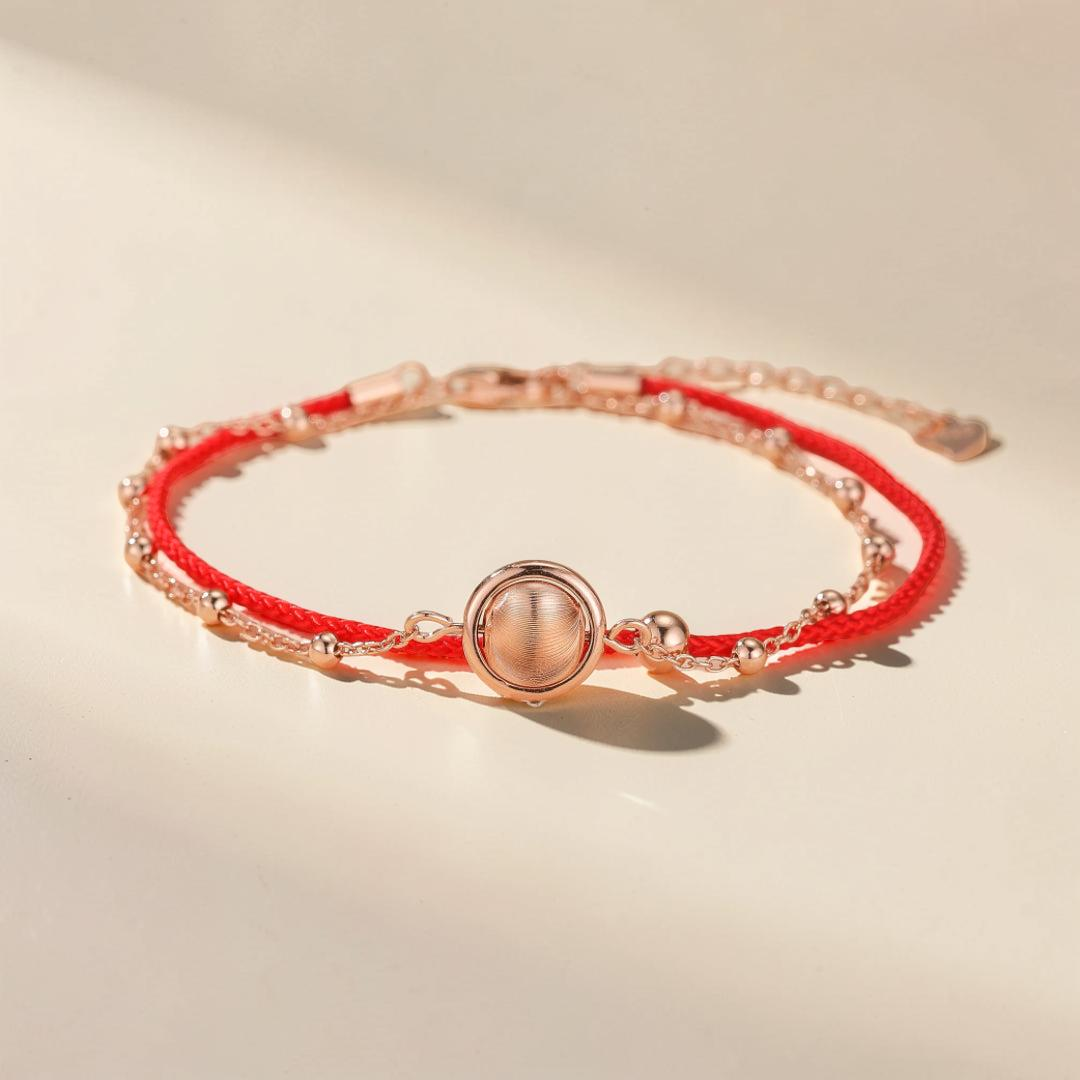 Bracelet Cordon Rouge – Roue de la Chance, Argent Plaqué Or