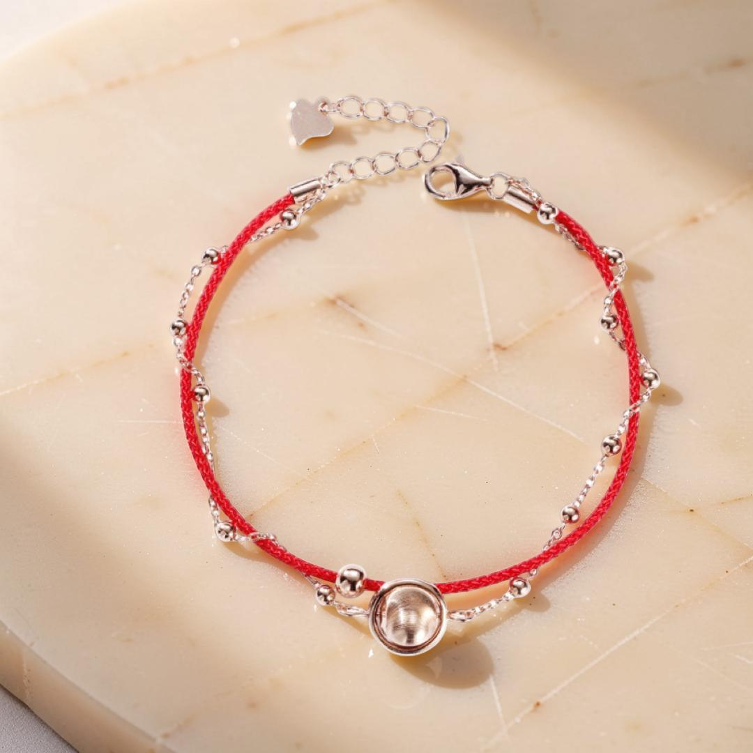 Bracelet Cordon Rouge – Roue de la Chance, Argent Plaqué Or
