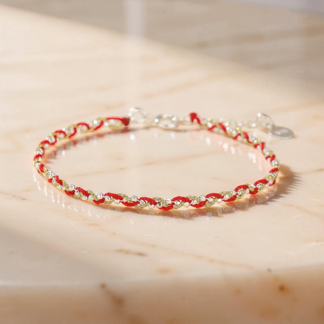 Bracelet Cordon Rouge – Tresse de Chance, Argent 925 et Fil Or 14K