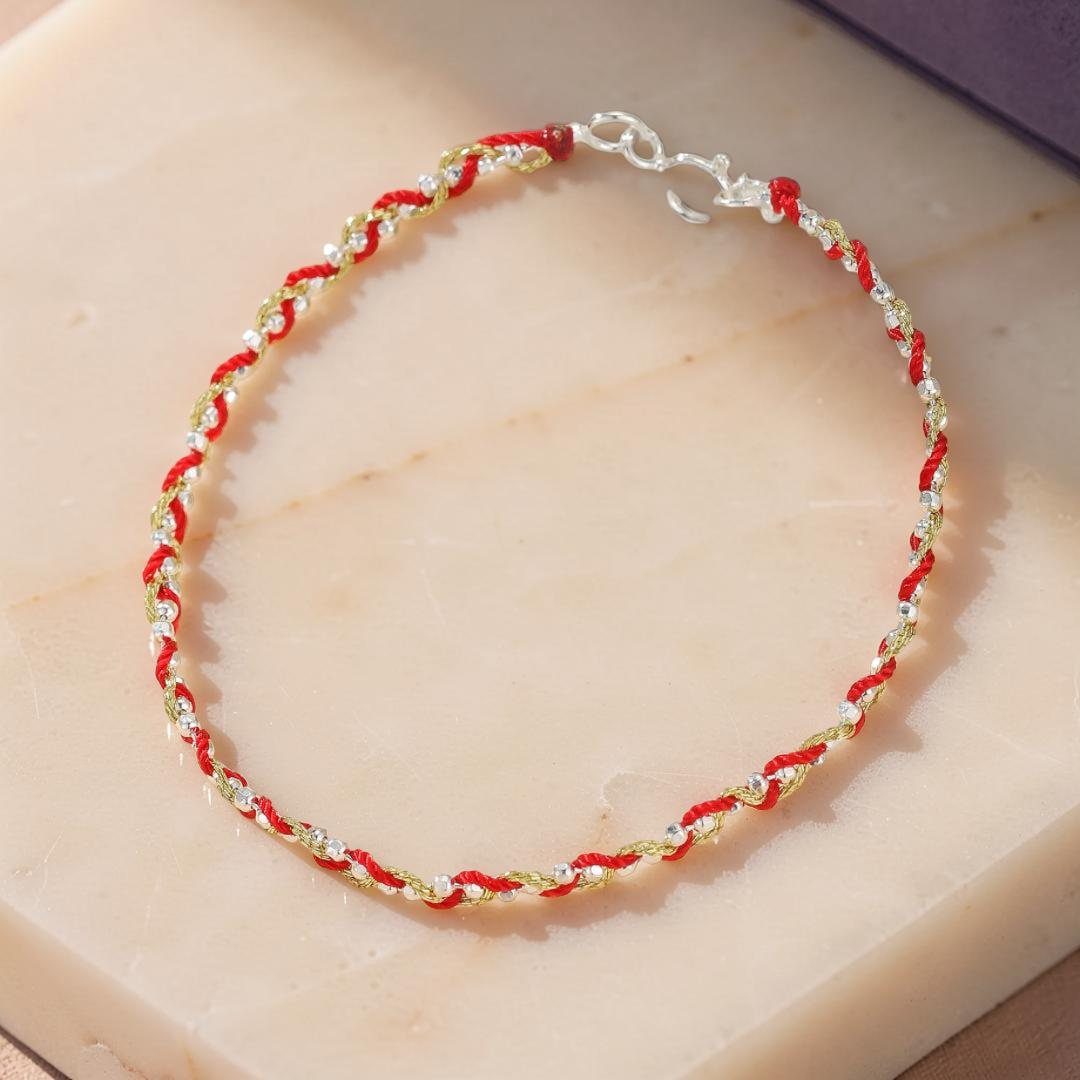 Bracelet Cordon Rouge – Tresse de Chance, Argent 925 et Fil Or 14K
