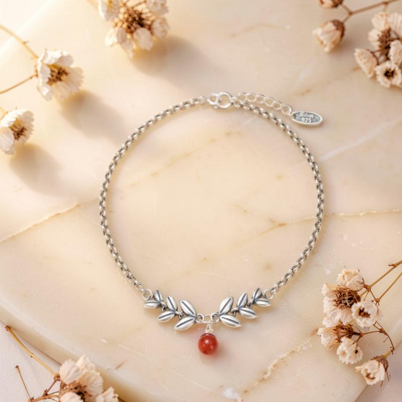Bracelet de Cheville Agate – Séduction Fleurie, Argent