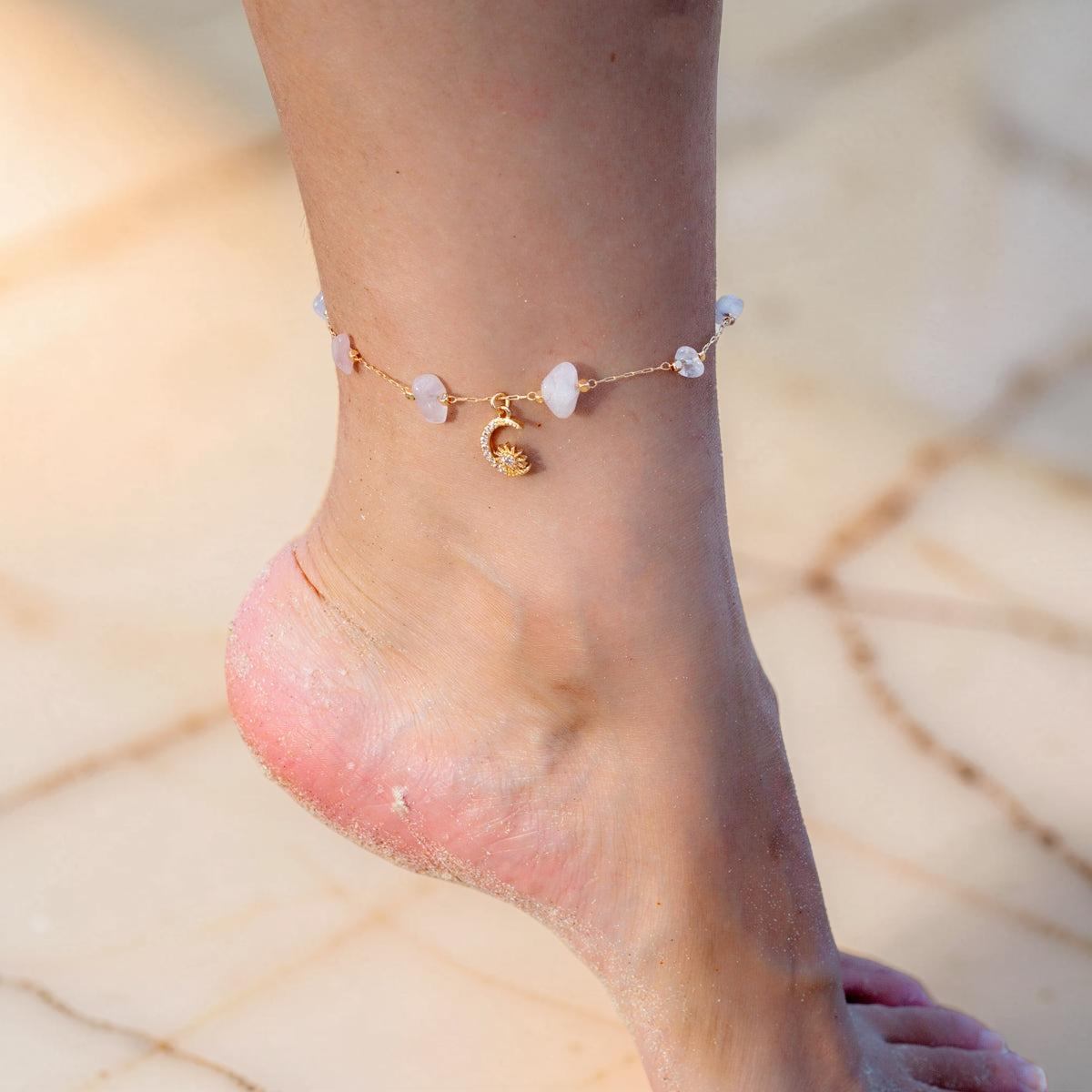 Bracelet de Cheville Aventurine et Quartz Rose – Danse Étoilée