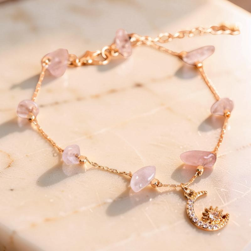 Bracelet de Cheville Aventurine et Quartz Rose – Danse Étoilée