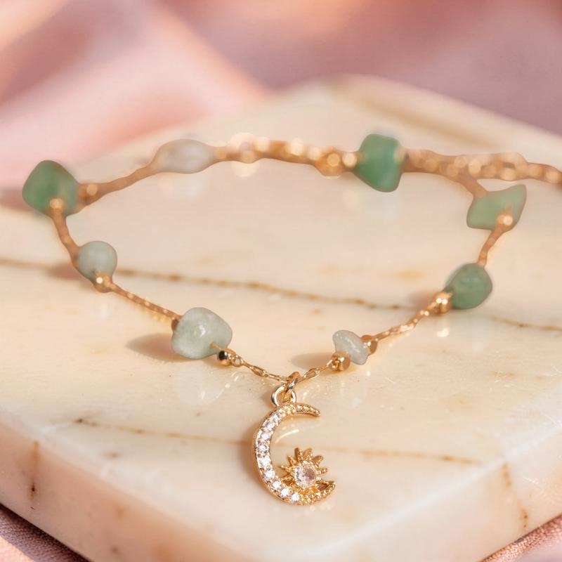 Bracelet de Cheville Aventurine et Quartz Rose – Danse Étoilée