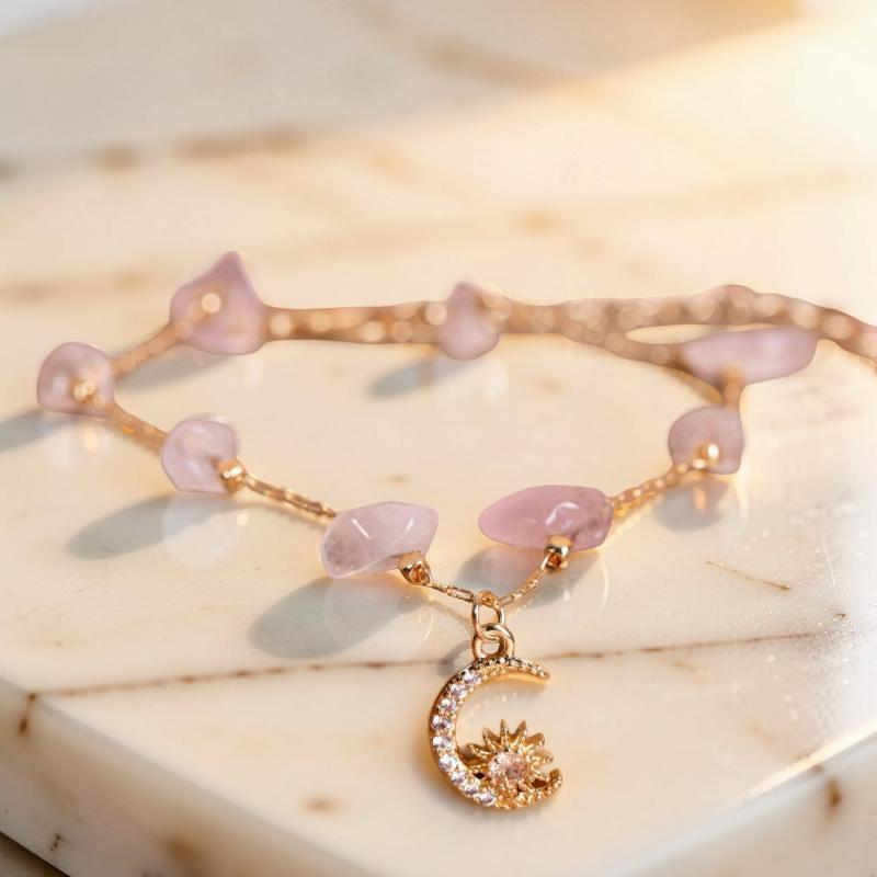 Bracelet de Cheville Aventurine et Quartz Rose – Danse Étoilée