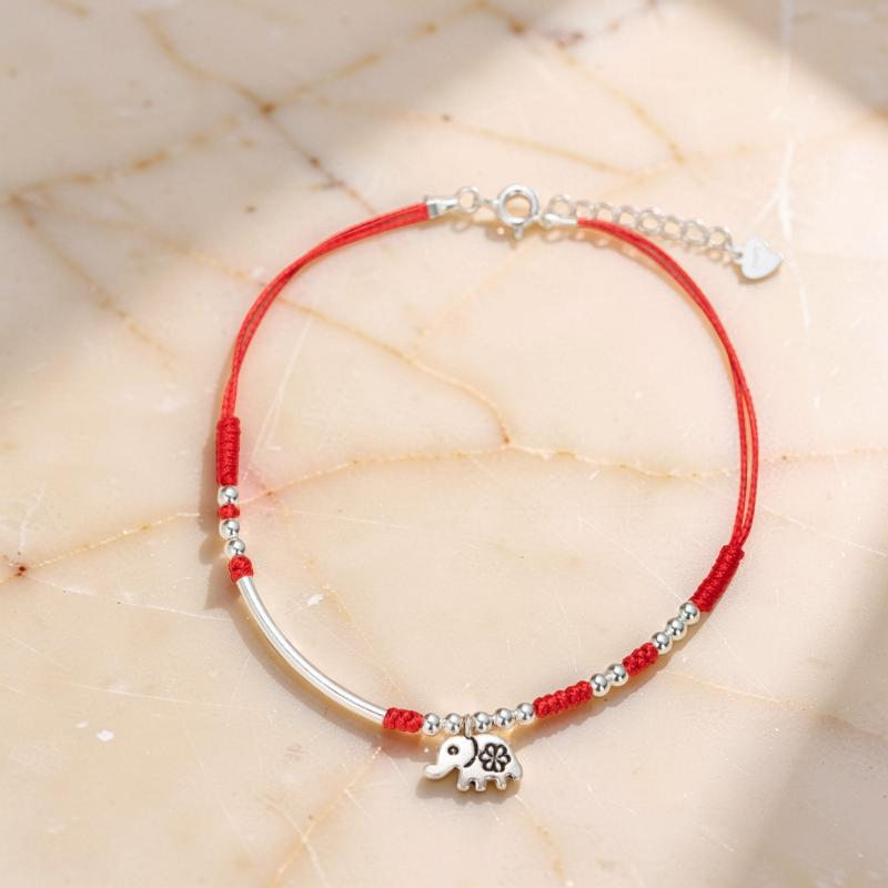 Bracelet de Cheville – Charme Rouge, Argent