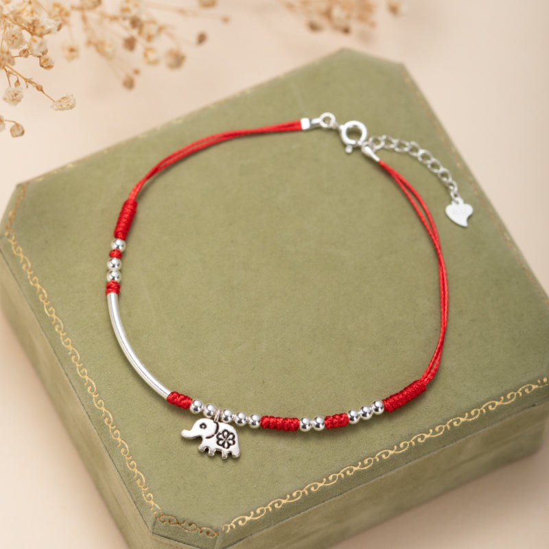Bracelet de Cheville – Charme Rouge, Argent