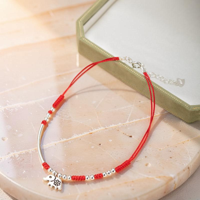 Bracelet de Cheville – Charme Rouge, Argent