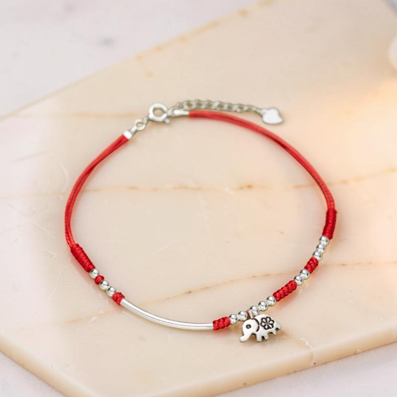 Bracelet de Cheville – Charme Rouge, Argent
