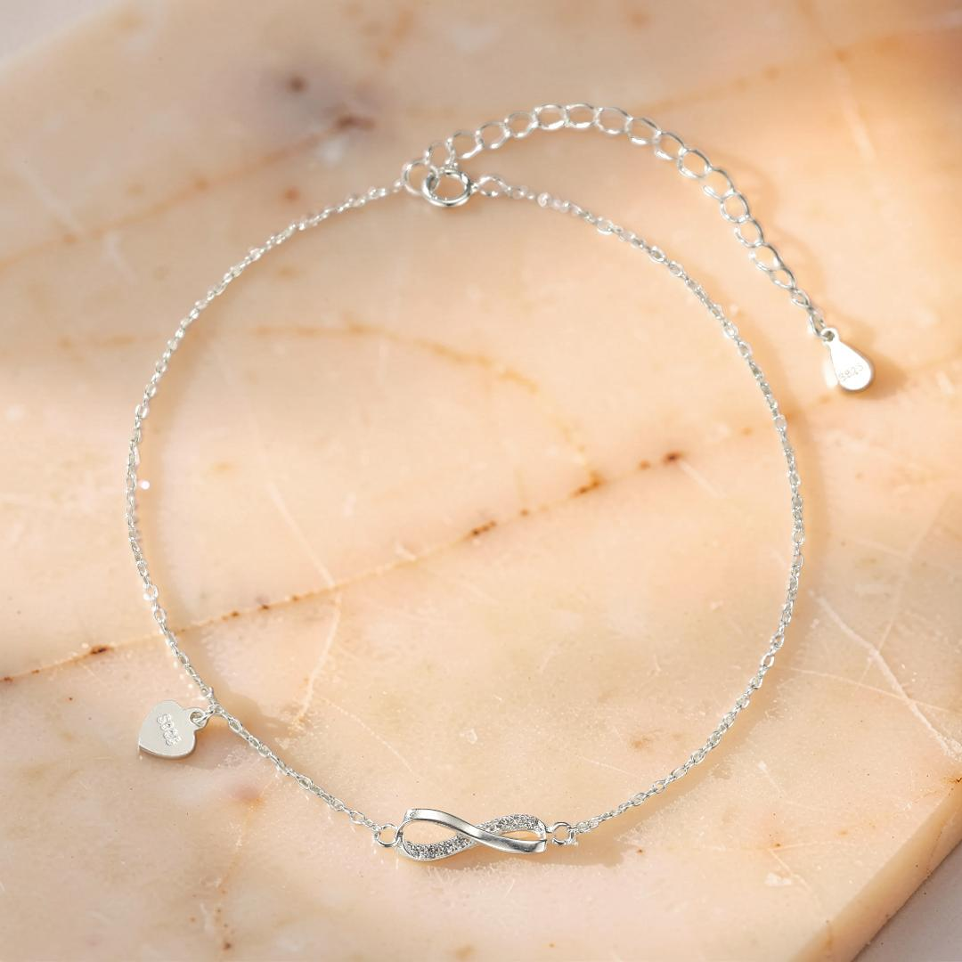 Bracelet de Cheville Infini – Brillance Éternelle, Argent 925