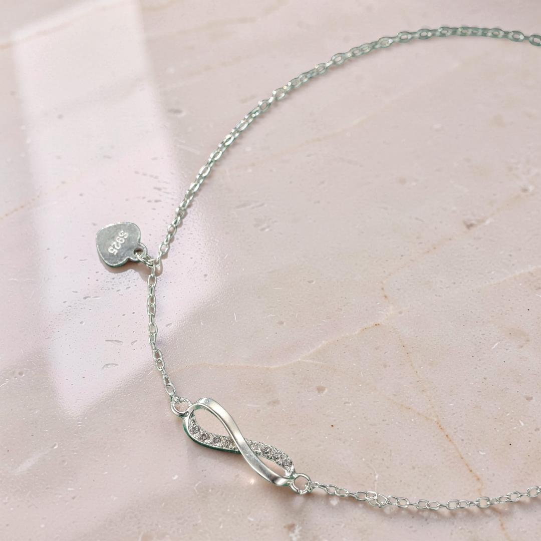 Bracelet de Cheville Infini – Brillance Éternelle, Argent 925