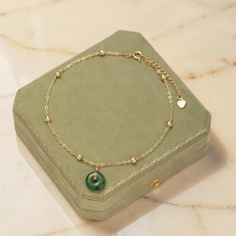 Bracelet de Cheville Jade – Paix et Harmonie, Argent Plaqué Or
