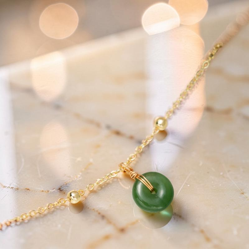 Bracelet de Cheville Jade – Paix et Harmonie, Argent Plaqué Or