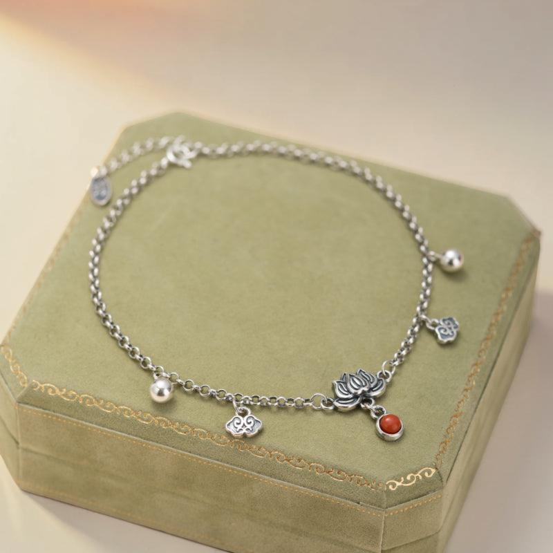 Bracelet de Cheville Lotus en Agate – Mer Enchantée, Argent
