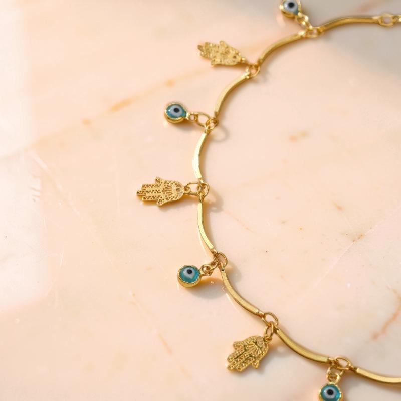 Bracelet de Cheville Mauvais Œil – Ange Gardien, Plaqué Or