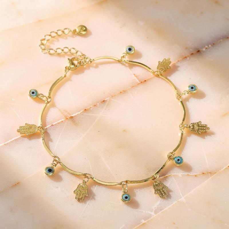 Bracelet de Cheville Mauvais Œil – Ange Gardien, Plaqué Or