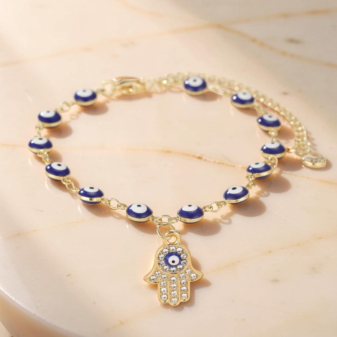 Bracelet de Cheville Mauvais Œil et Khamsa – Protégée