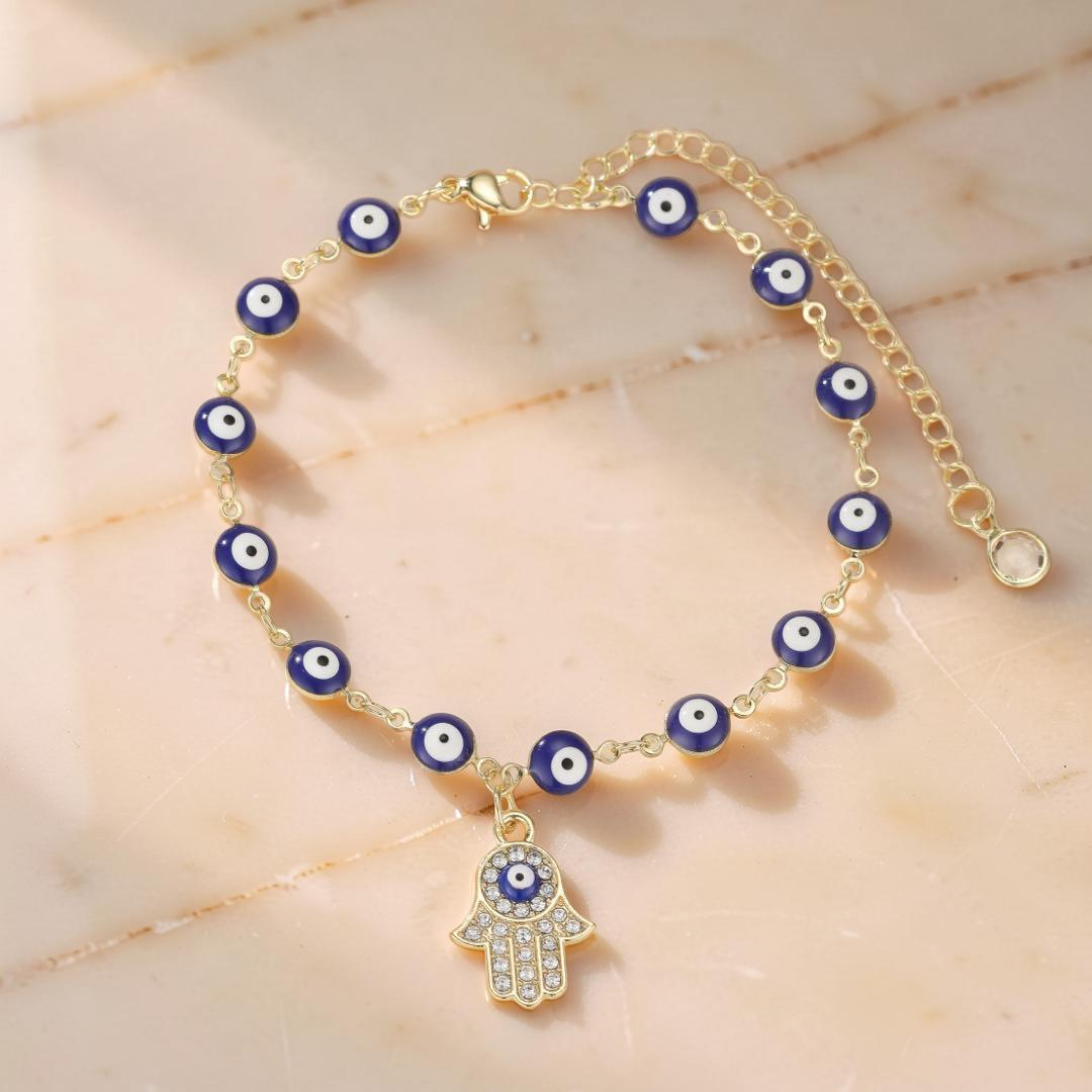 Bracelet de Cheville Mauvais Œil et Khamsa – Protégée