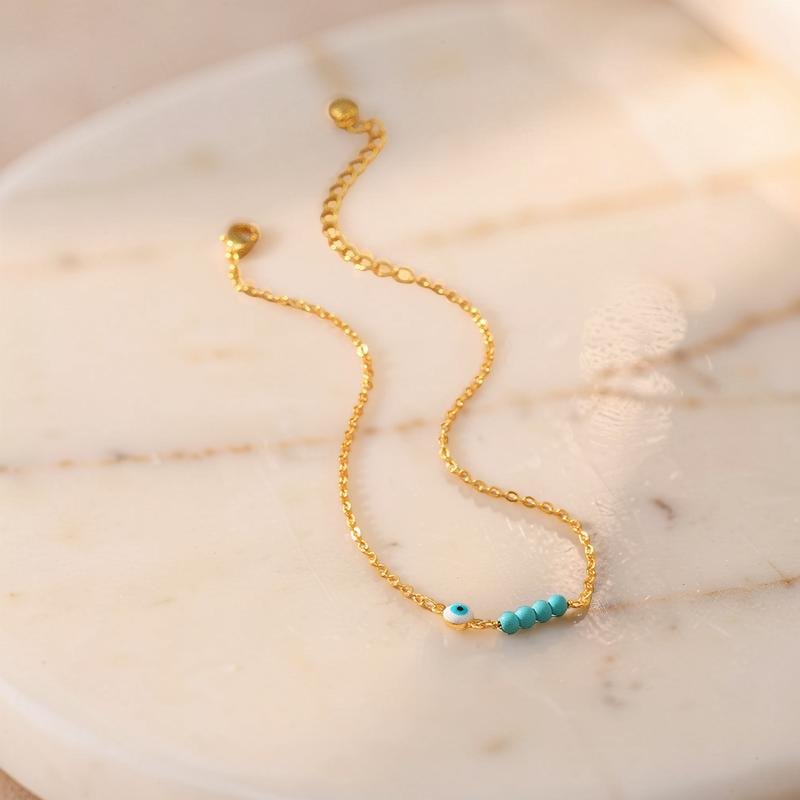 Bracelet de Cheville Mauvais Œil – Garde Serein, Plaqué Or