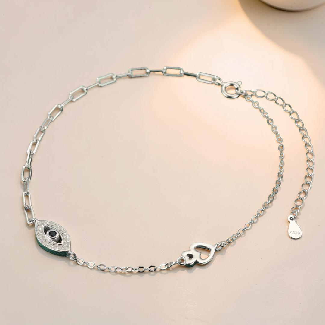 Bracelet de Cheville Mauvais Œil – Protection Éclatante, Argent 925