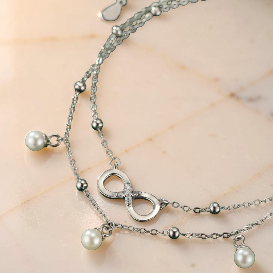 Bracelet de Cheville Perle – Éternité Lumineuse, Argent 925
