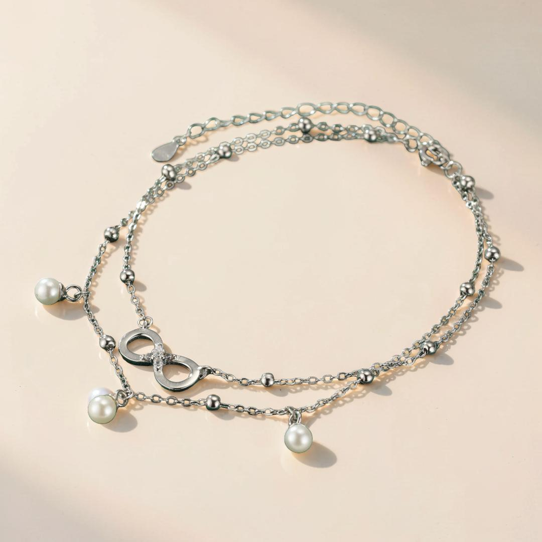 Bracelet de Cheville Perle – Éternité Lumineuse, Argent 925