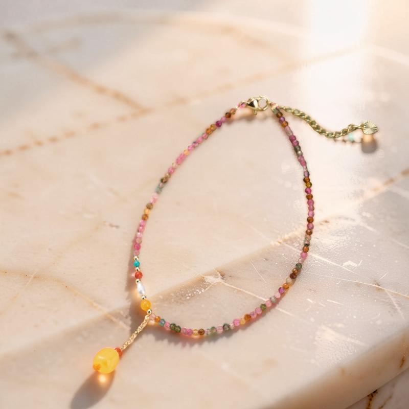 Bracelet de Cheville Tourmaline – Joie Vibrante, Plaqué Or