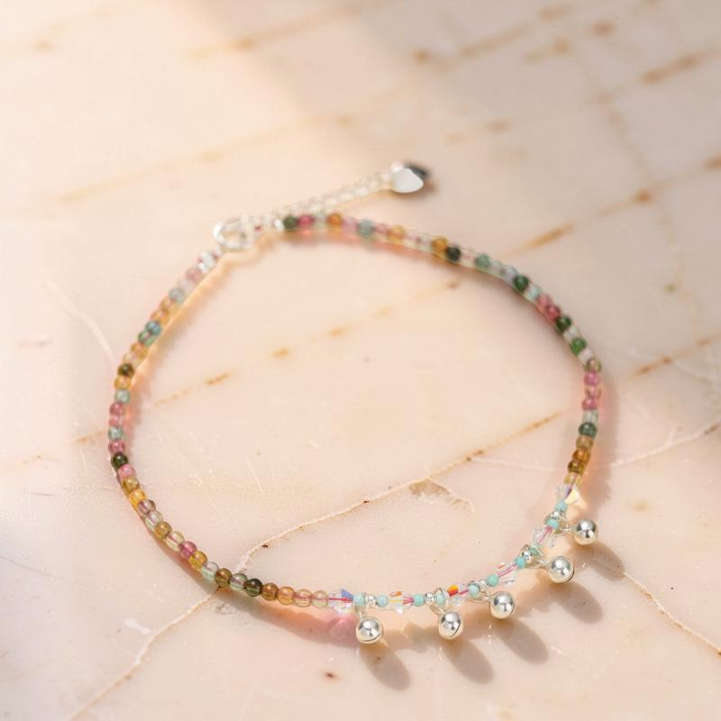 Bracelet de Cheville Tourmaline – Son de l'Âme, Argent
