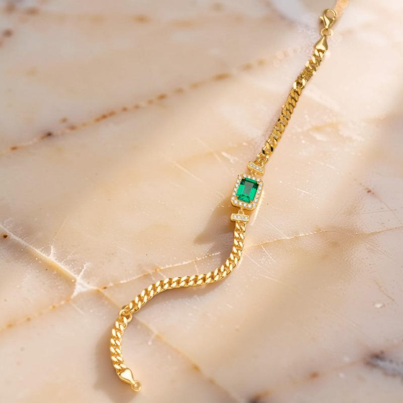 Bracelet Émeraude – Diadème Royal, Argent Plaqué Or